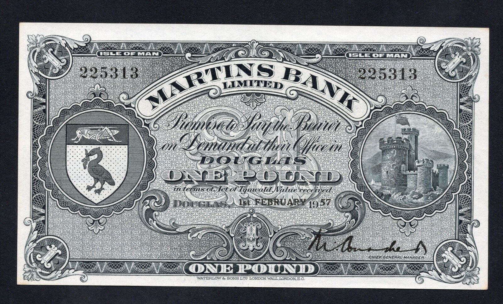 ISLE OF MAN Martins Bank 1957 £1 AUNC/REF D5 - worldbanknote