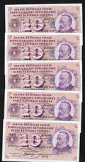 5xSwitzerland banknote P.45u 10 Francs 1972 AUNC/d15