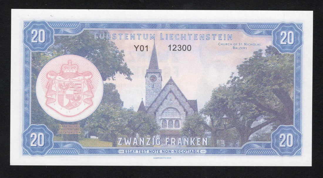 Liechtenstein, 20 Francs, 2020, Private issue Girl with peacock fea/Fantasy Note