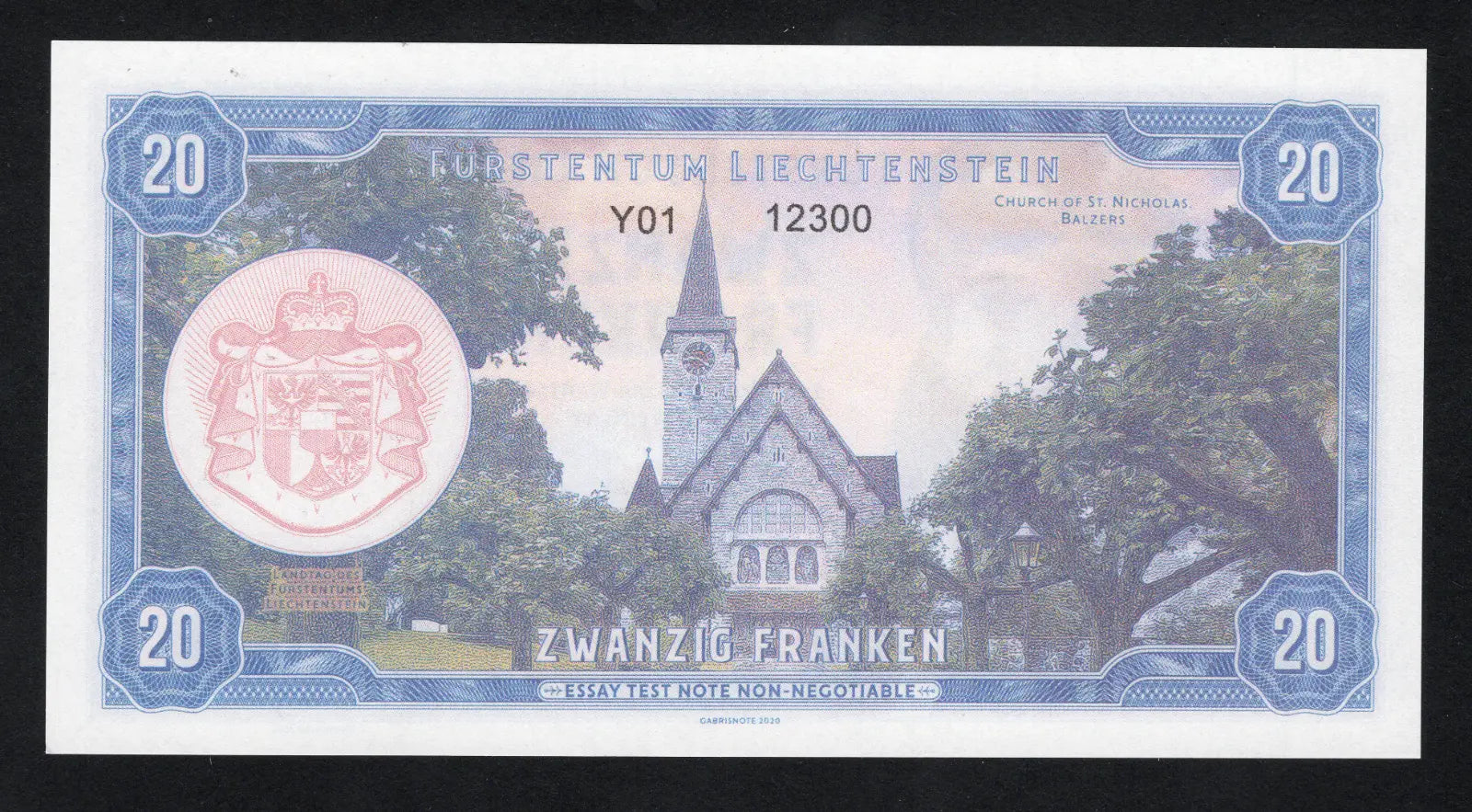 Liechtenstein, 20 Francs, 2020, Private issue Girl with peacock fea/Fantasy Note