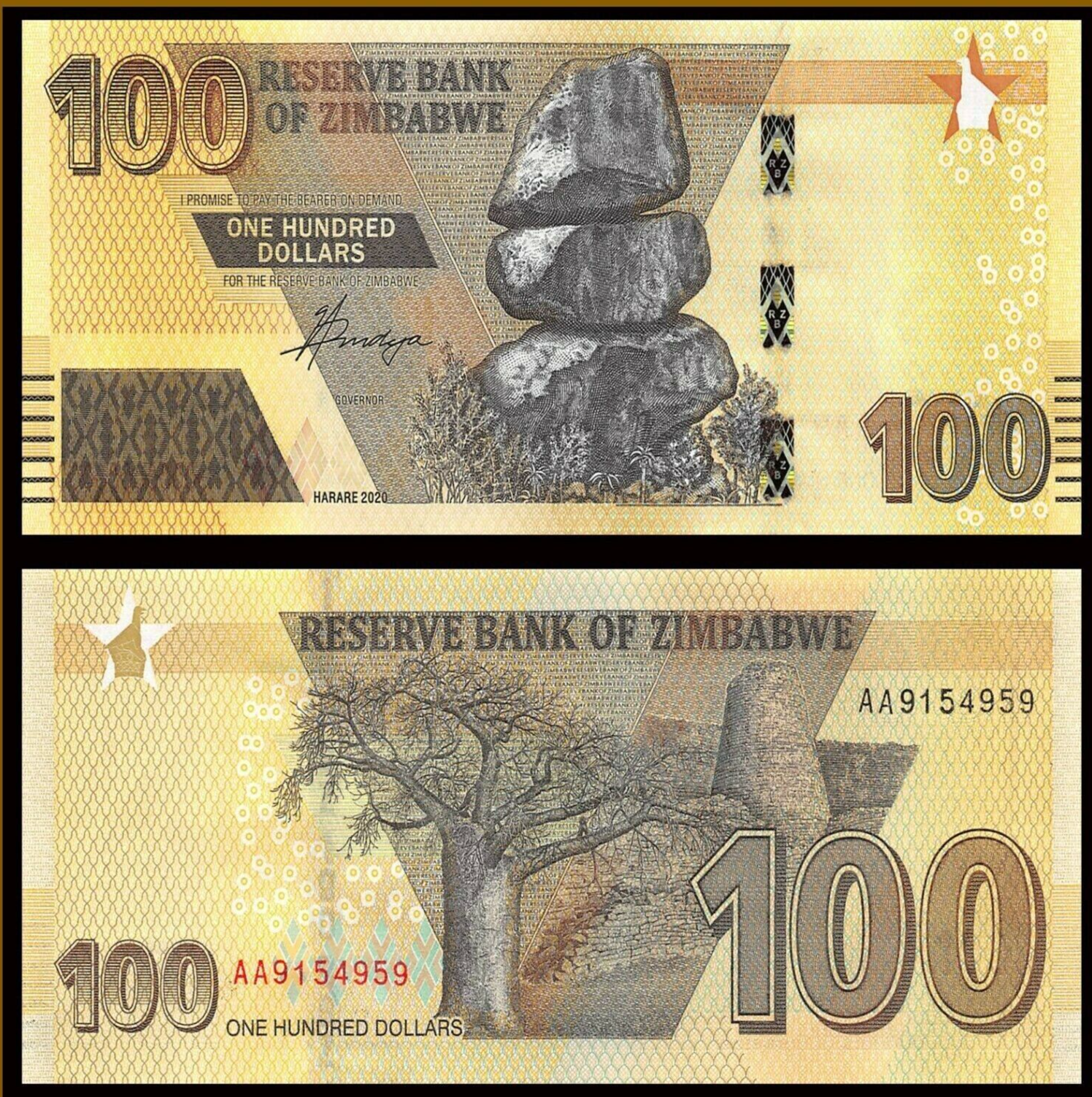 Zimbabwe complete set ($2 to $100) 2019-2020 P-NEW UNC - worldbanknote