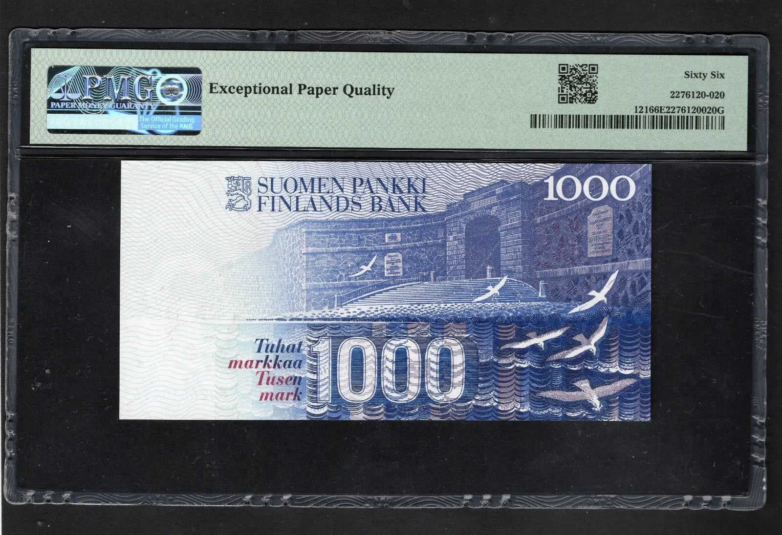 back of FINLAND BANK  1000 MARKKAA 1986  PICK121 PMG EPQ66