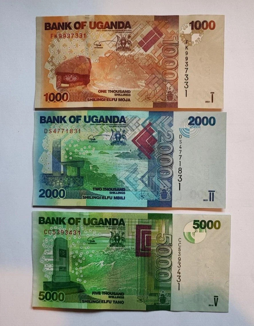 Uganda 6 Pcs Set, 1000 2000 5000 10000 20000 50000 Shillings 2019 2021, UNC