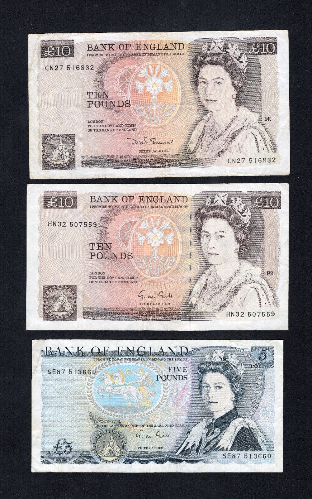 2xBank Of England £10 ten pound And 5 Pound banknotes VF /d11