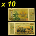 10xZimbabwe 1 Quadringentillion Dollars Gold Foil Banknote