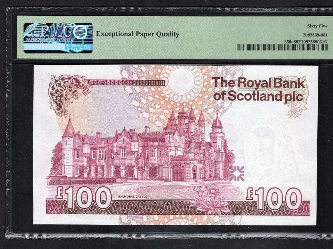 Royal Bank of Scotland £100 1987 P350a  First Run Serial  Number 6 PMG EPQ 65