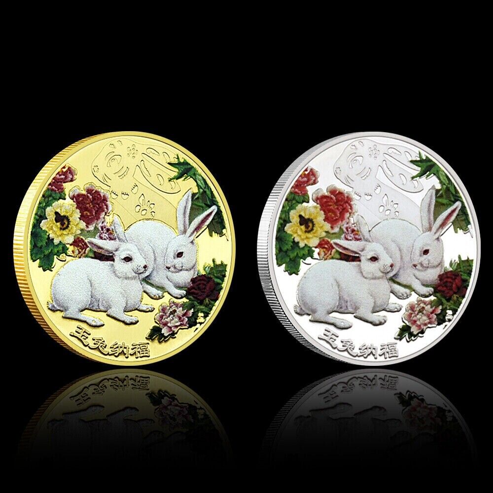 2pcs 2023 Year of The Rabbit Coin Chinese Zodiac Commemorative Medal in Capsule - worldbanknote