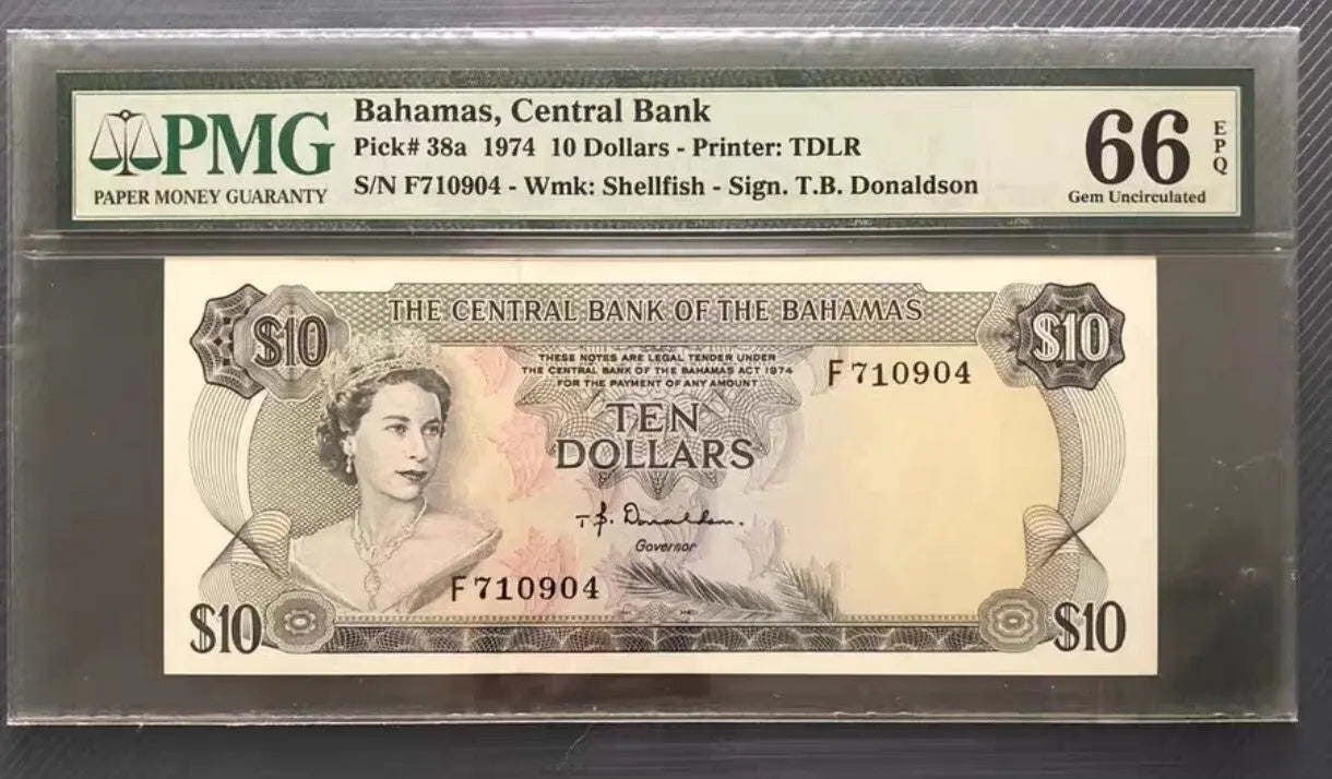 front of Bahamas  10 Dollars  1974 P38A UNC (EPQ)