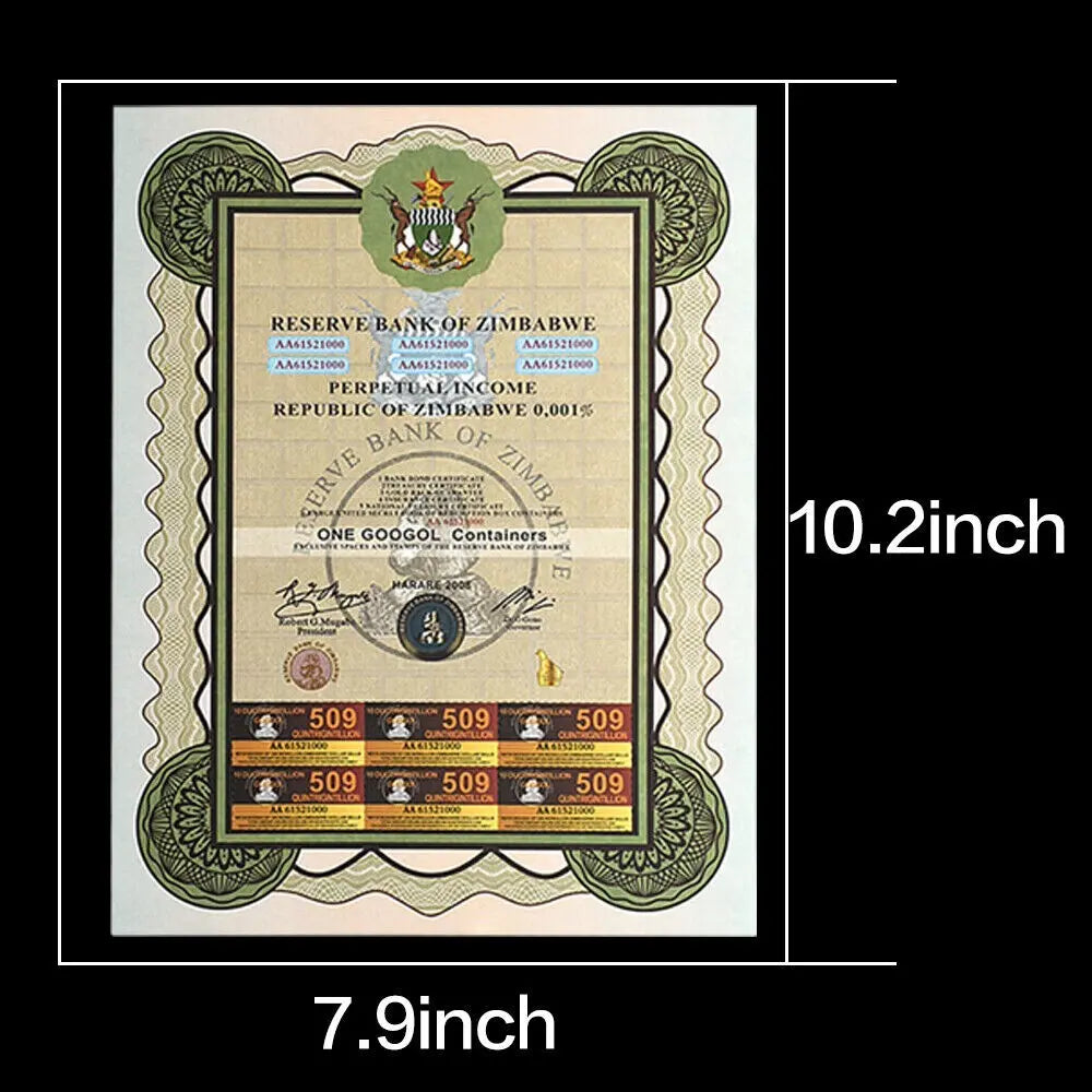 Zimbabwe ONE GOOGOL Containers Banknotes Paper Money Notes UNC