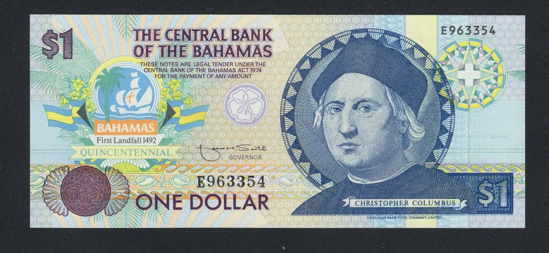 FRONT OF BAHAMAS 1 DOLLAR (P50a) N. D. (1992) COMMEMORATIVE ISSUE UNC/f10