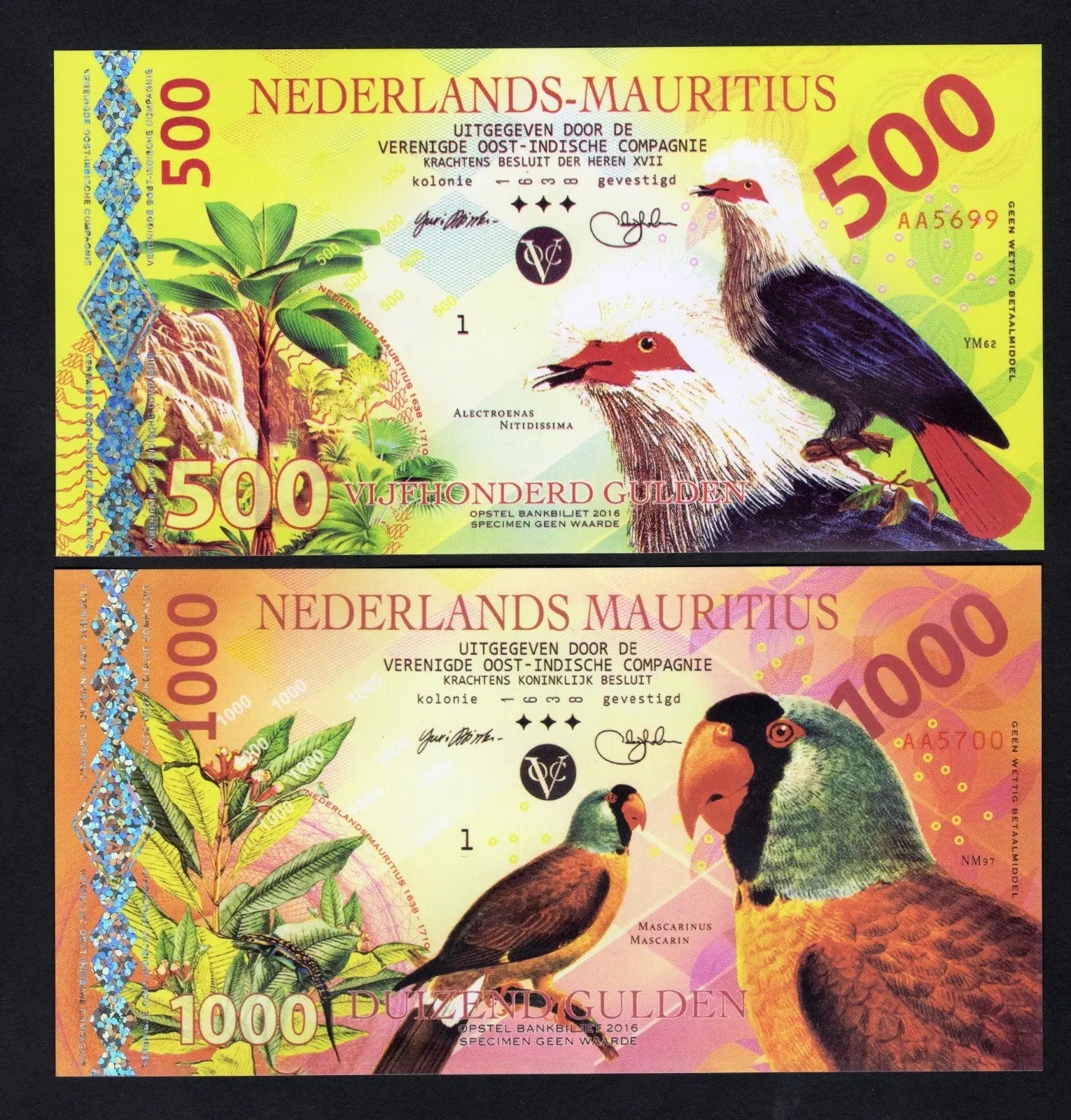 Netherlands Mauritius 50,100,500,1000 Gulden POLYMER Fantasy Banknotes  /w2