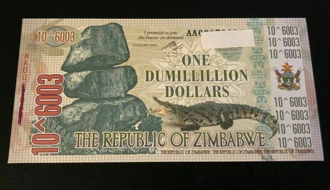 Zimbabwe 1 Dumillillion Dollars Gold Foil Banknote 100 Trillion Series - worldbanknote
