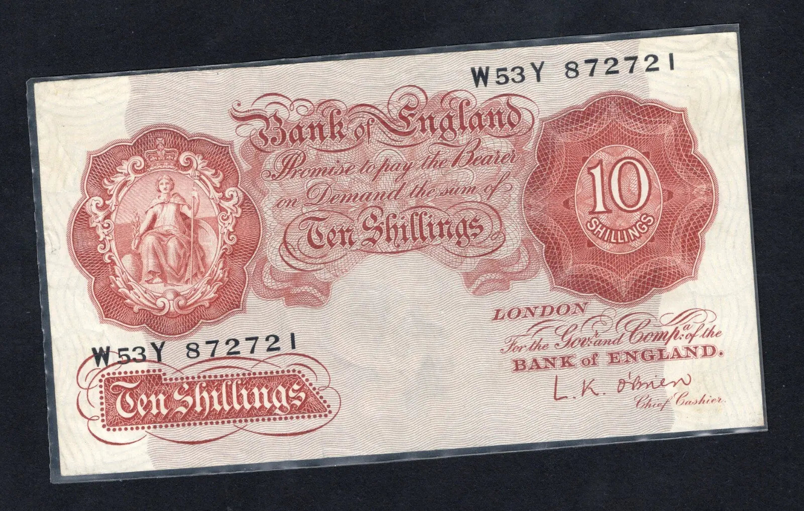 front of Bank of England - 10 Shillings Banknote L.K O'Brien/d11