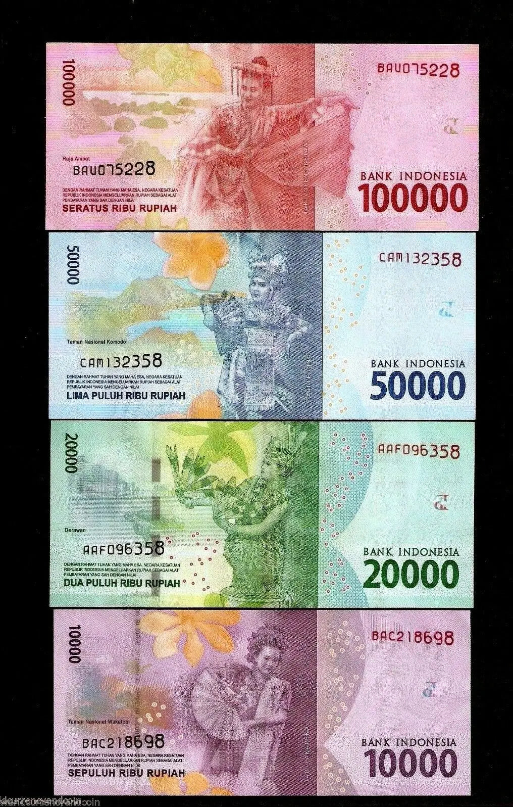 INDONESIA Set of 7 notes: 1000 2000 5000 10000 20000 50000 100000 UNC 