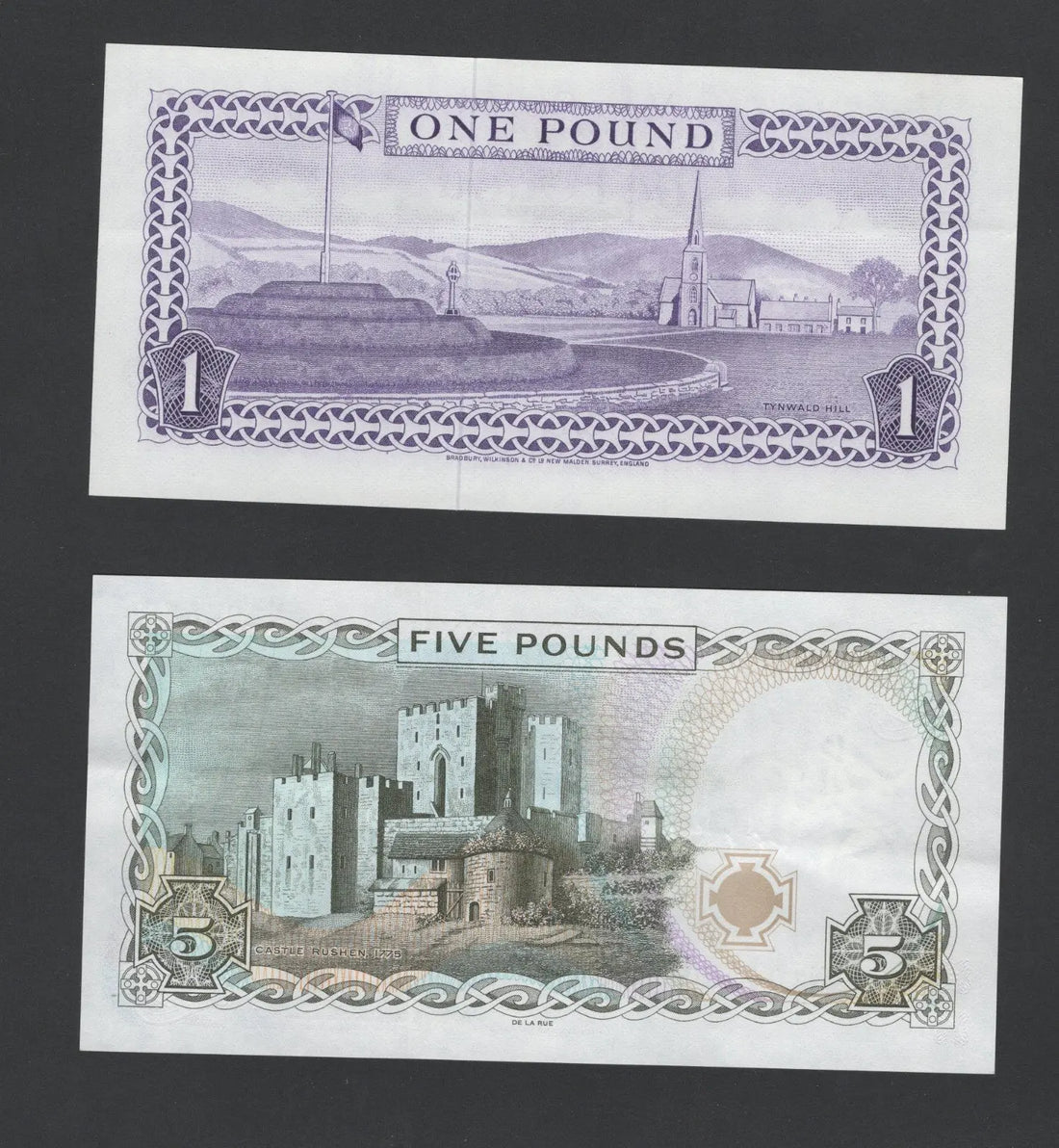 FRONT OF SET OF 2 ISLE OF MAN Banknotes1,5 Pounds AUNC/d11