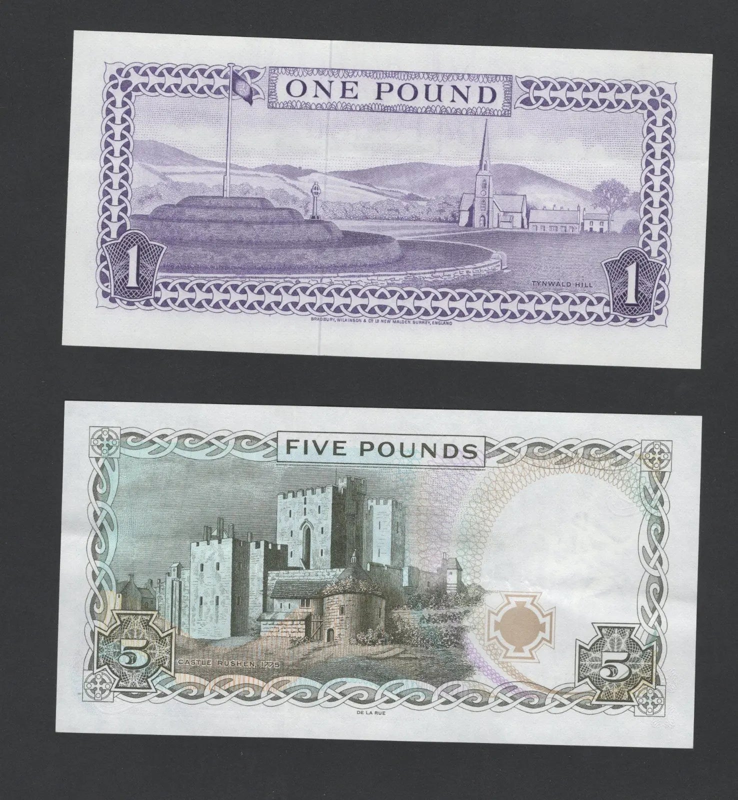 BACK OF SET OF 2 ISLE OF MAN Banknotes1,5 Pounds AUNC/d11