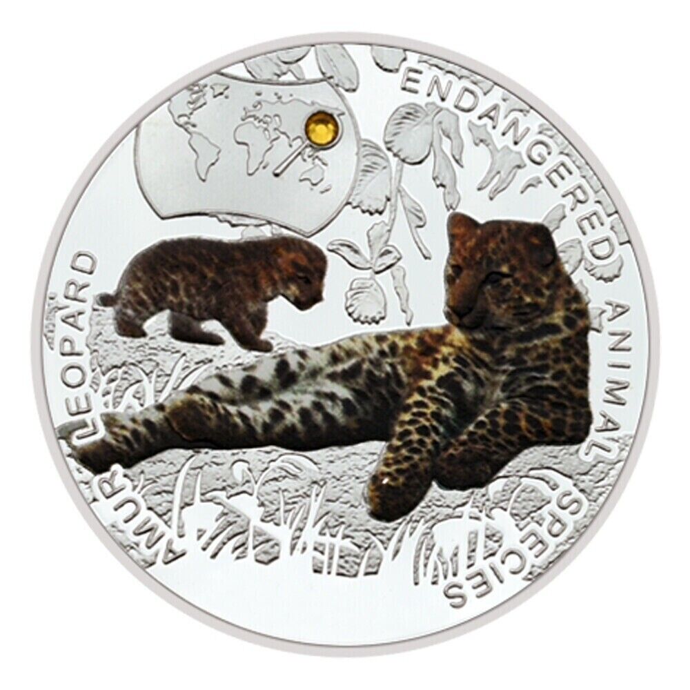 Art Ornaments Endangered Animal Species Amur Leopard Silver Plated Coins - worldbanknote