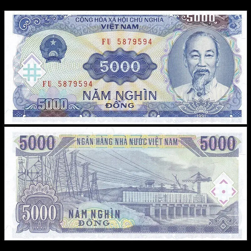 1000xVietnamese Dong 5K 5000 Banknote 1991 Vietnam VND Uncirculated UNC