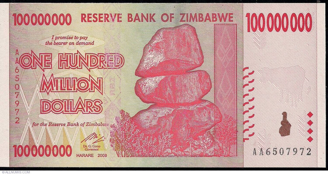 Zimbabwe Banknotes 100 Million Dollars 2008 P-80 UNC - worldbanknote
