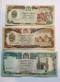 AFGHANISTAN 500, 1000,   10000 Afghanis - A Set of 3 Crisp UNC Banknotes
