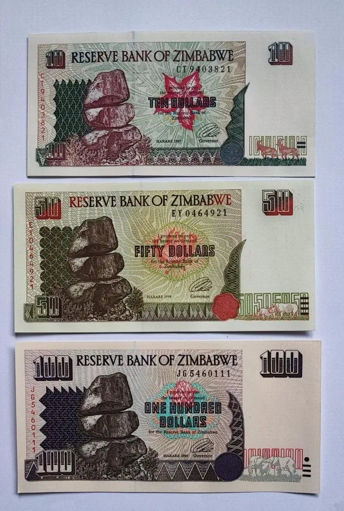ZIMBABWE SET 5 Pcs 10,50,100,500 & 1000 Dollars 1994-1997/ref d8