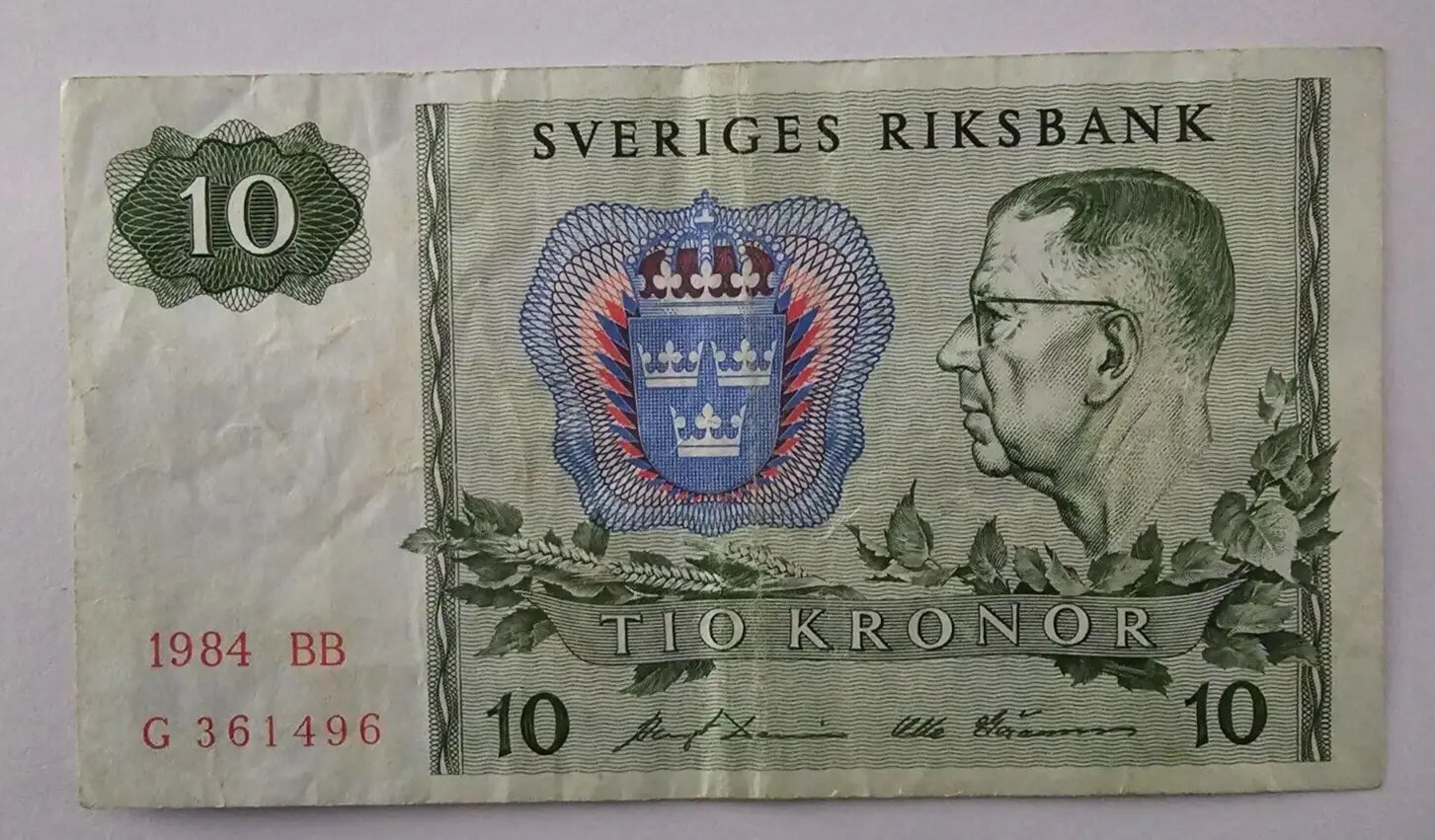 1984 Sweden 10 Kronor Banknote Used/ref d1