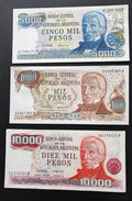 Argentina set 7 pcs 1+50+100+500+1000+5000+10000 pesos Pick 303-315 AUNC