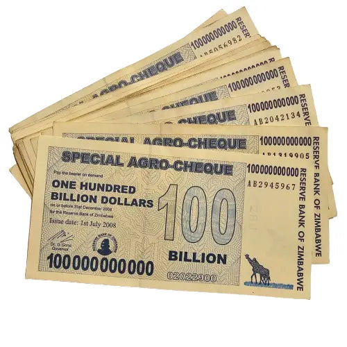 Zimbabwe 100 Billion Dollars Special Agro-Cheque 2008 EF/AU Price for one note!
