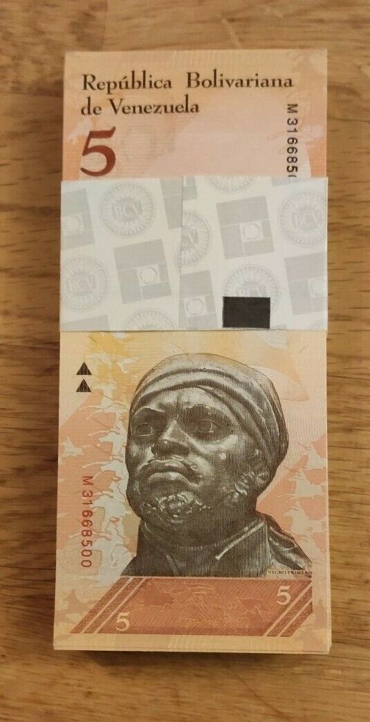 Venezuela 5 Bolivares x 100 Pcs Bundle, 2007-2016 P-89 Armadillo Unc - worldbanknote