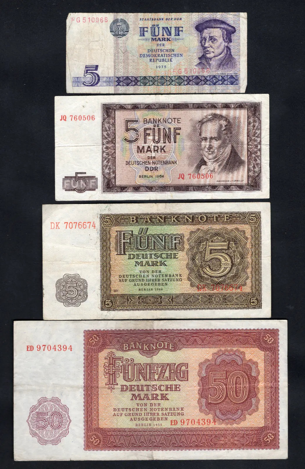 back of German Democratic Republic, 3x5 ,50 Deutsche Mark, 1948/1975  Used d15