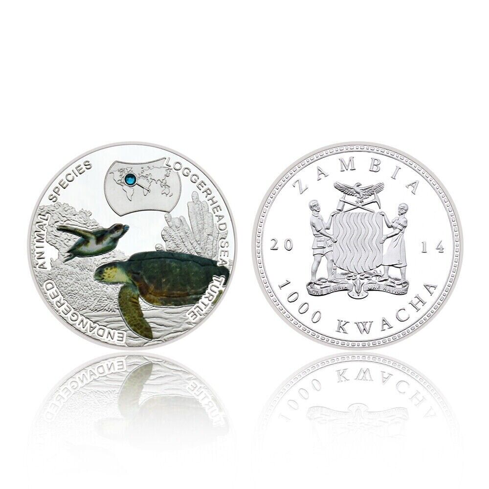 Art Crafts Endangered Animal Species Loggerhead Sea Turtle Silver Plated Coins - worldbanknote