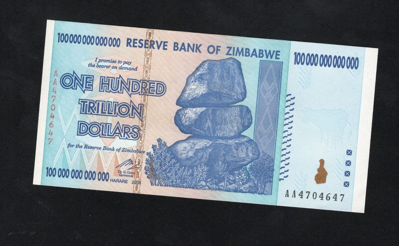 Zimbabwe 100 Trillion Dollar Genuine UNC AA Serial Number UV checked - worldbanknote