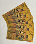 Set Of 5 Bluey  Gold Plated $50  Fantasy BankNotes