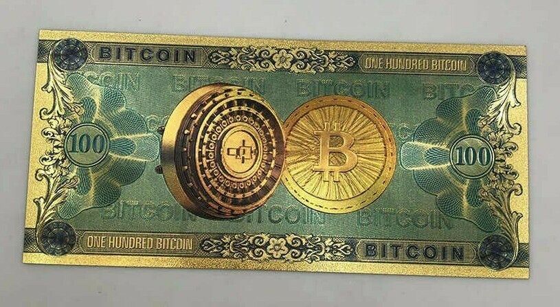 One Hundred Dollar Bitcoin 24k Gold Plated Gold Banknote - worldbanknote