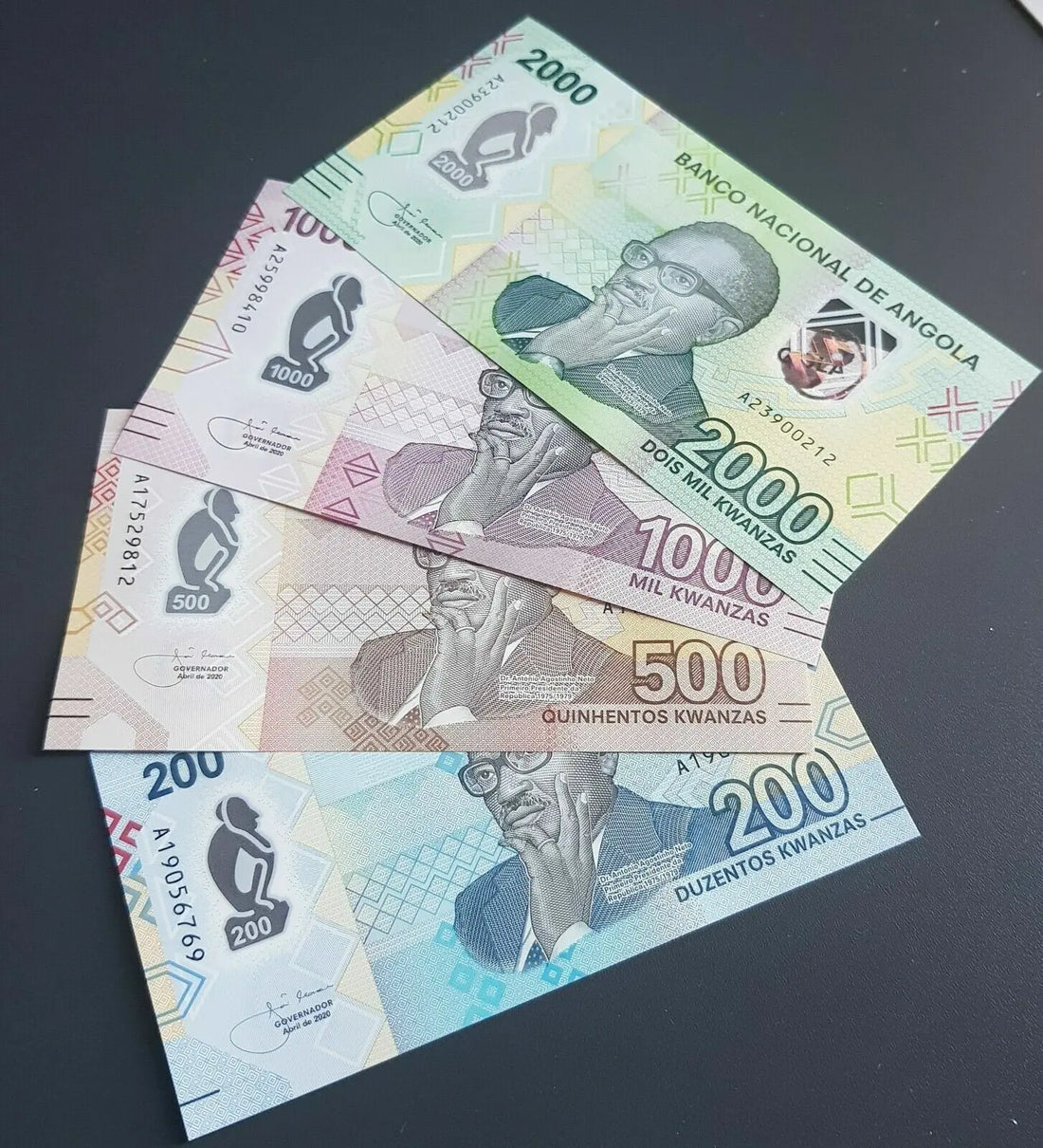 UNC Angola Polymer Banknote Set 200 500 1000 2000 Kwanzas 2020 