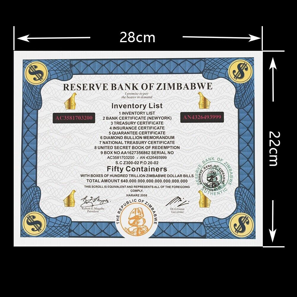 Zimbabwe :Inventory List: Fifty Containers certificates - worldbanknote