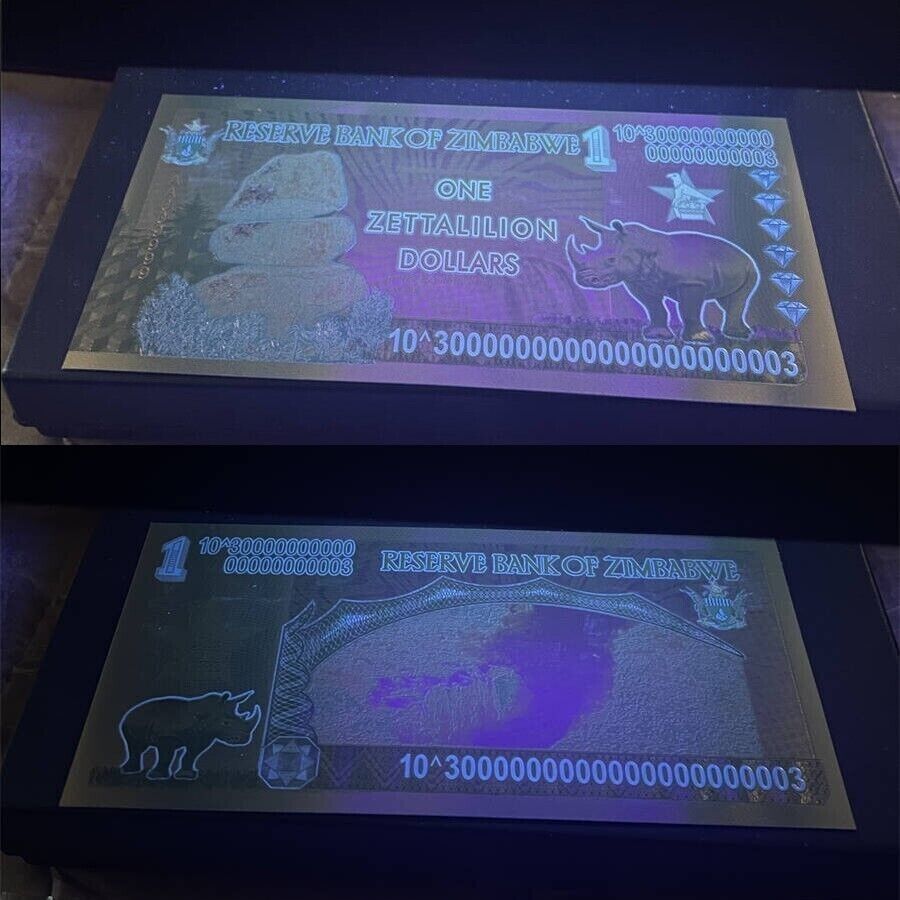 10xZimbabwe 1 Zettalilion Dollars Gold Foil Banknote Reserve Bank - worldbanknote