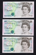 FRONT OF 3XBANK OF ENGLAND SIG. KENTIFIELD  £5 Pounds UNC/ d15