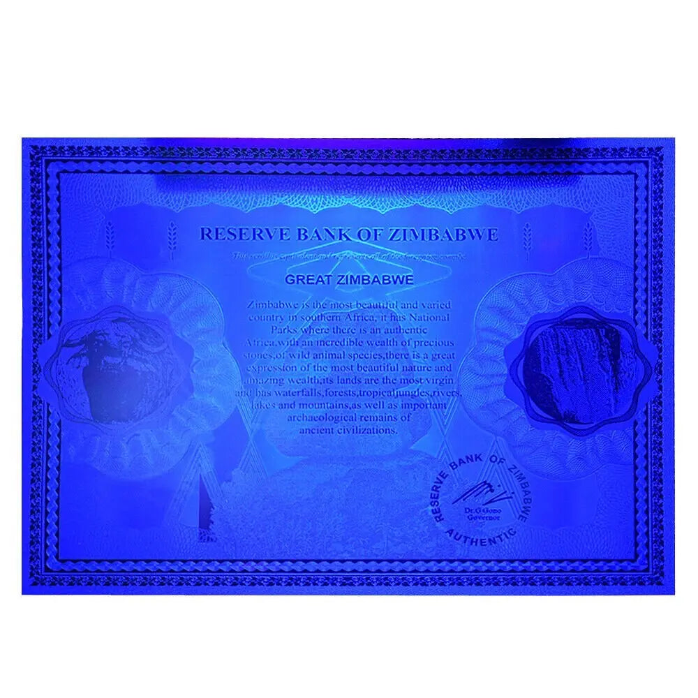 100 Trillion Dollar Silver Foil Banknote Zimbabwe Large Certificate Collectibles