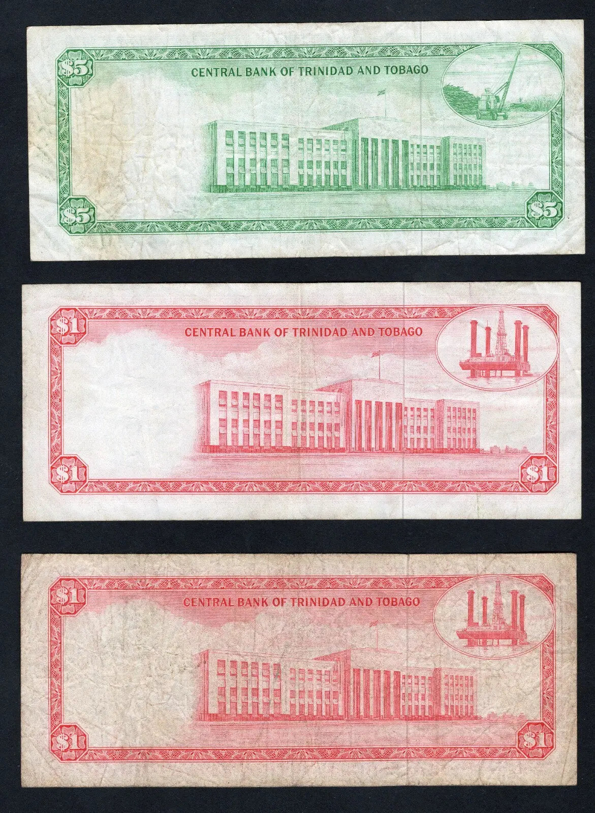 5 Trinidad and Tobago banknotes, 2x1, 5, 10 ,20 dollars  (1977) very fine/c1