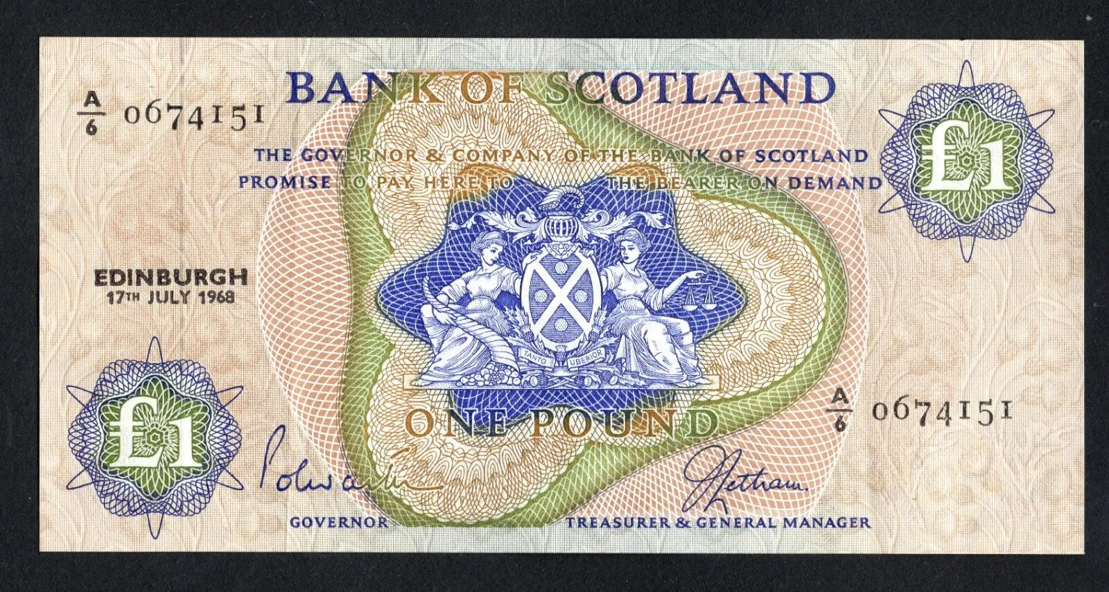 BANK OF SCOTLAND £1 One Pound Banknotes 1968/69by Year & Prefix See Menu/REF D4