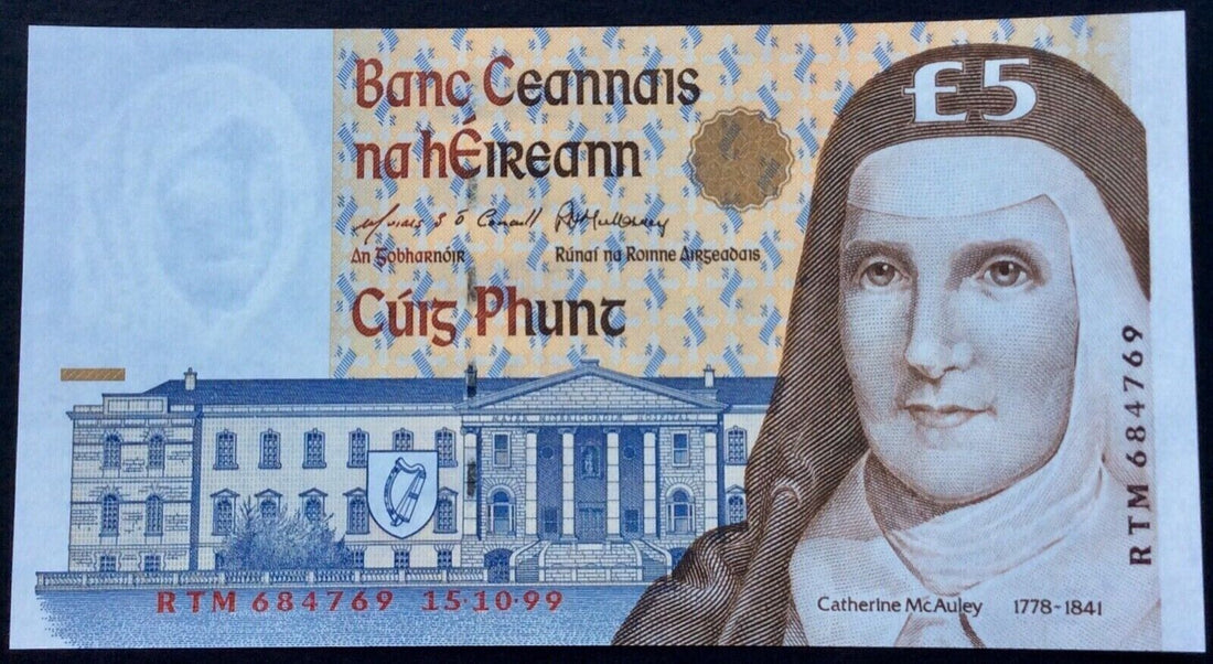 Ireland £5 Pounds,1999,P-75b,Catherine McAuley,UNC - worldbanknote