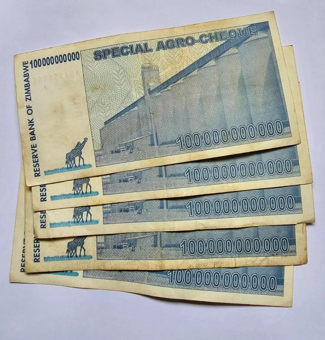 Zimbabwe 5x 100 Billion Dollars 2008 USED