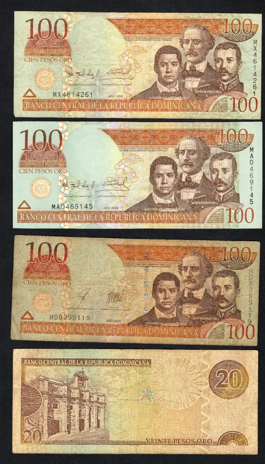 Group  of 12  Dominican Peso Banknotes 1988/2006 Used /c1