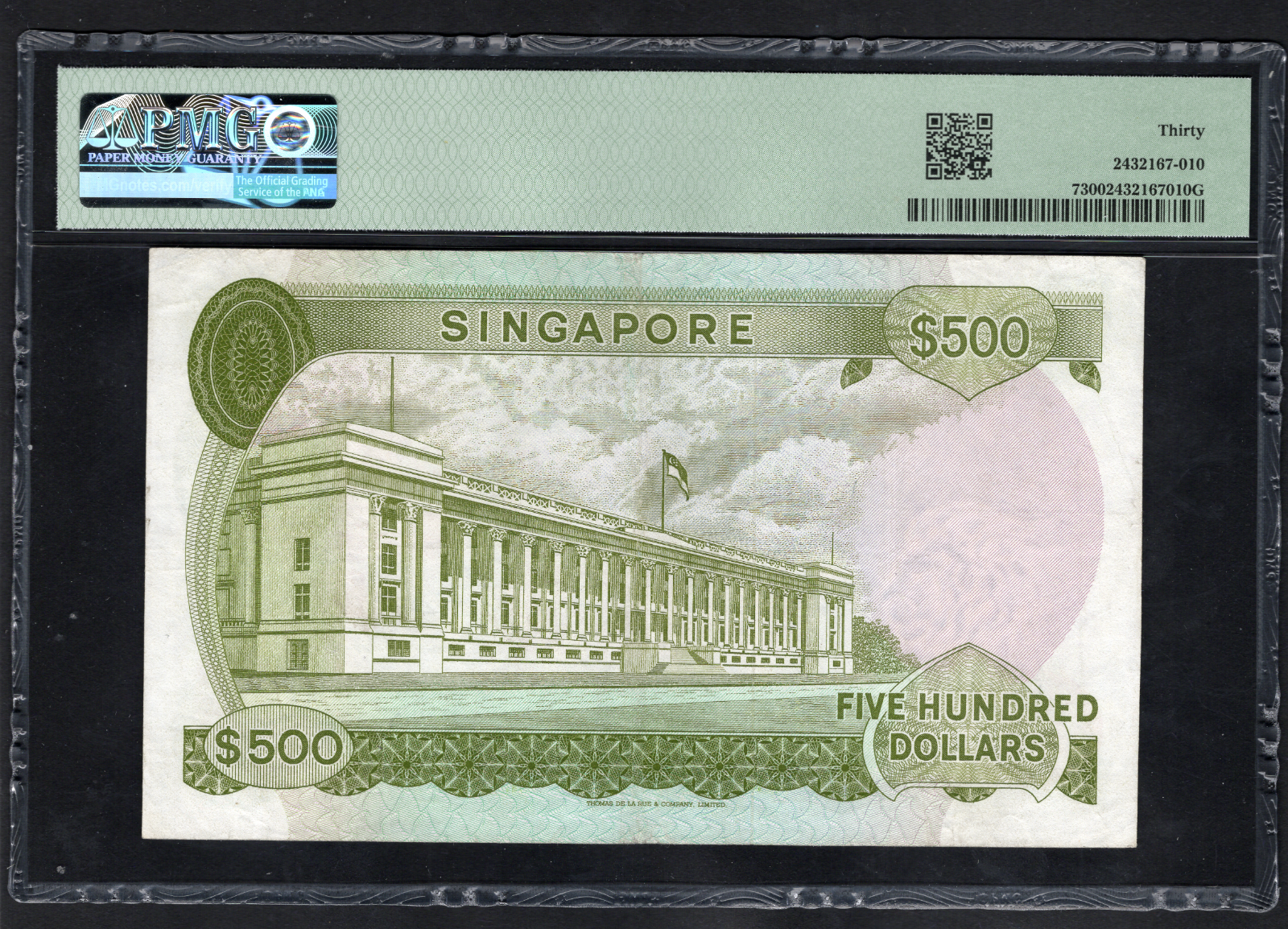 Singapore $500  Dollars Pick7  1972 Banknote  PMG 30 Very  Fine