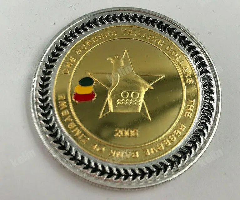 Gold Plated Zimbabwe One Hundred Trillion Dollars Buffalo Bullion Coin