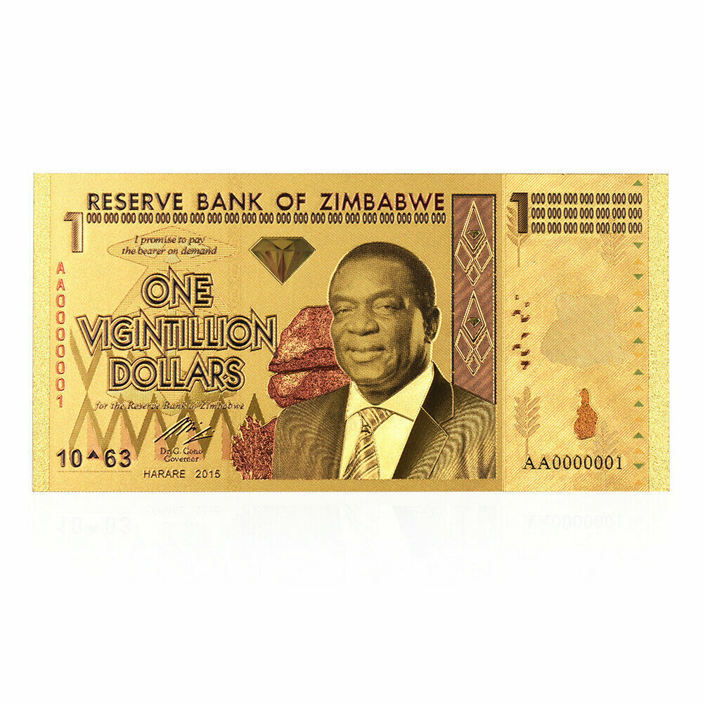 Zimbabwe One Vigintillion Dollars Banknote 24 Carat Gold Leaf - worldbanknote