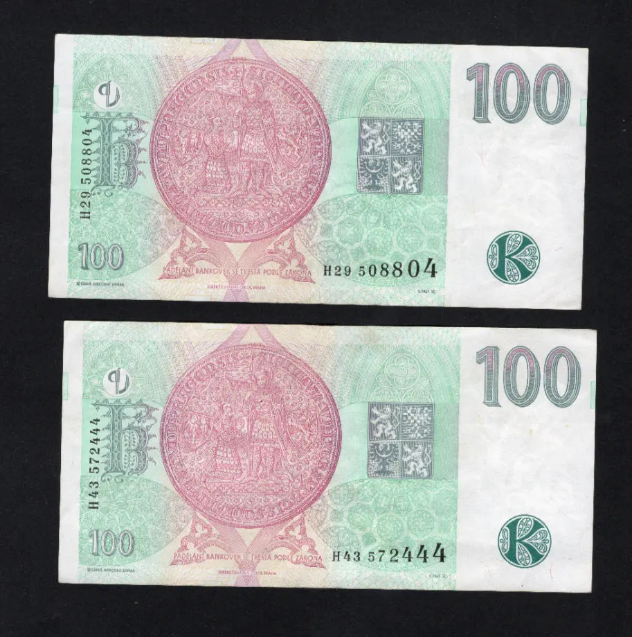 front of 2xCZECH REPUBLIC 100 KORUN  Fine/s1