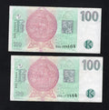 back of 2xCZECH REPUBLIC 100 KORUN  Fine/s1