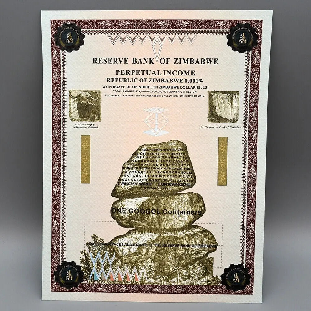 Zimbabwe ONE GOOGOL Containers Banknotes Paper Money Notes UNC